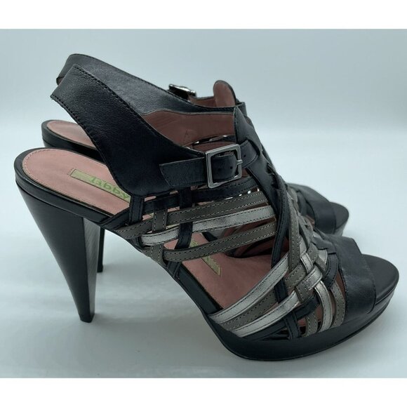 Libby Edelman Sabrina Sexy Crisscrossed Leather Open Toe High Heels Size 7 M - Picture 1 of 7